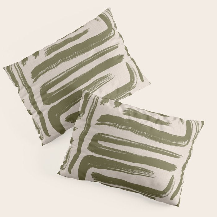 Olive Brushstrokes - Abstract Mid Century Modern Pillow Sham Gallery Image 3