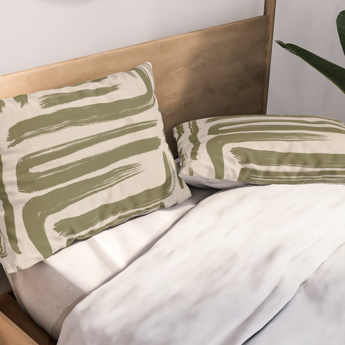 Olive Brushstrokes - Abstract Mid Century Modern Pillow Sham Gallery Image 2