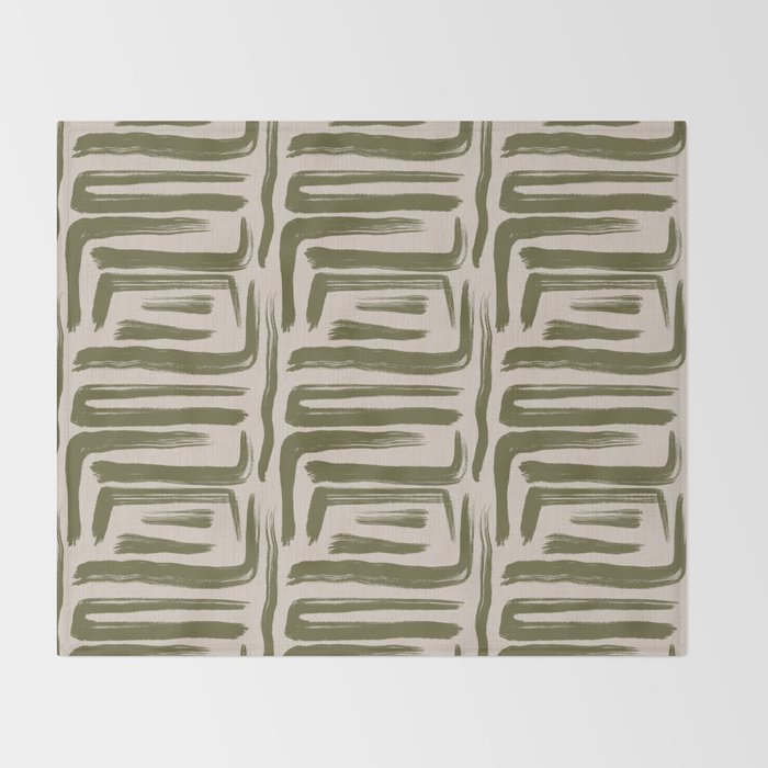 Olive Brushstrokes - Abstract Mid Century Modern Throw Blanket Gallery Image 2