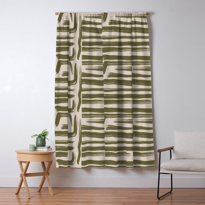 Olive Brushstrokes - Abstract Mid Century Modern Window Curtain Gallery Image 1