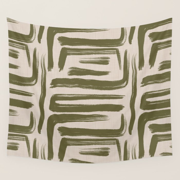 Olive Brushstrokes - Abstract Mid Century Modern Wall Tapestry Gallery Image 4