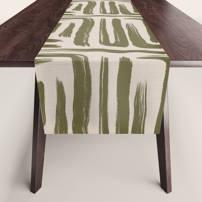 Olive Brushstrokes - Abstract Mid Century Modern Table Runner Gallery Image 1