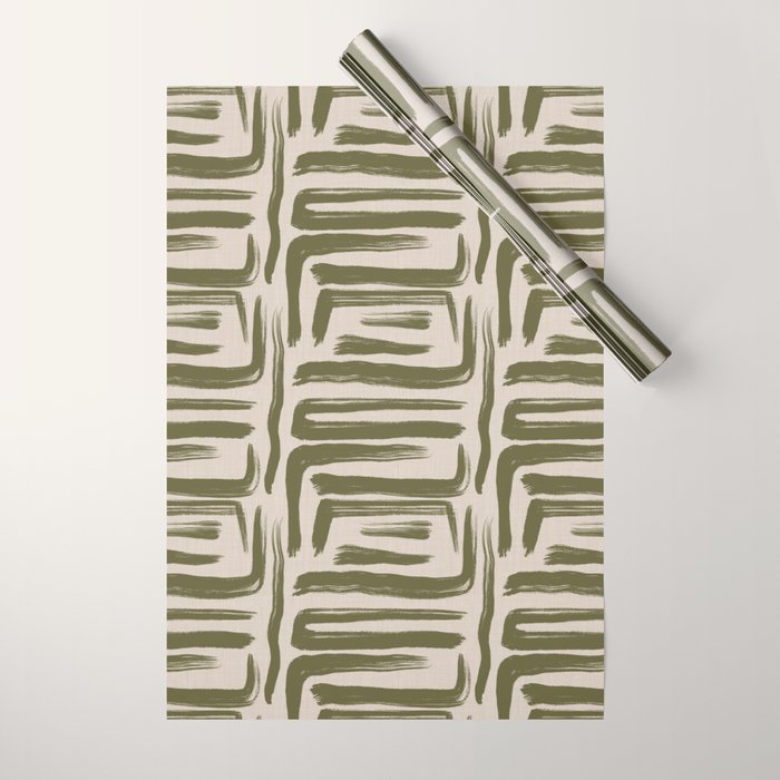 Olive Brushstrokes - Abstract Mid Century Modern Wrapping Paper Gallery Image 1