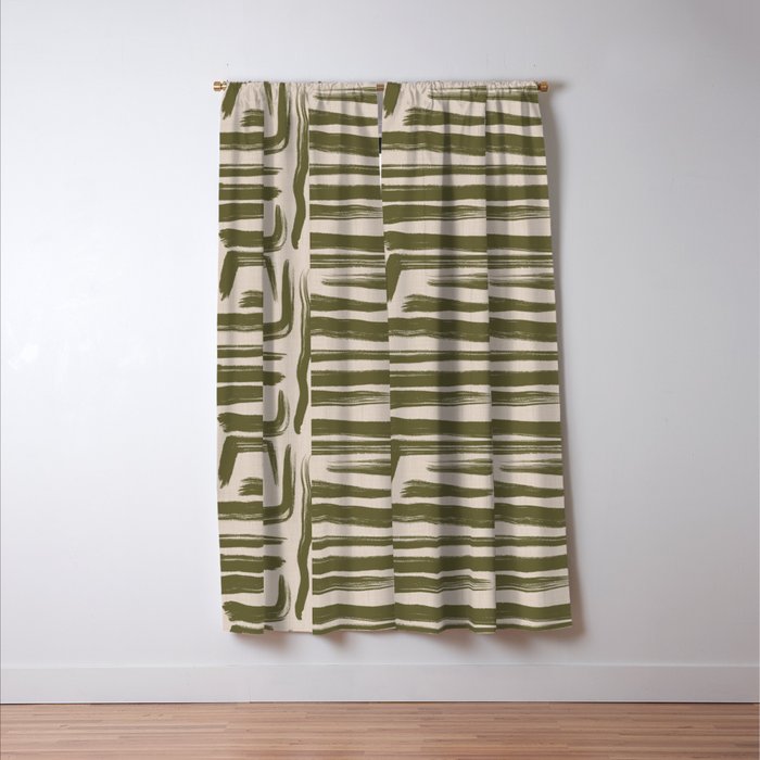 Olive Brushstrokes - Abstract Mid Century Modern Window Curtain Gallery Image 3