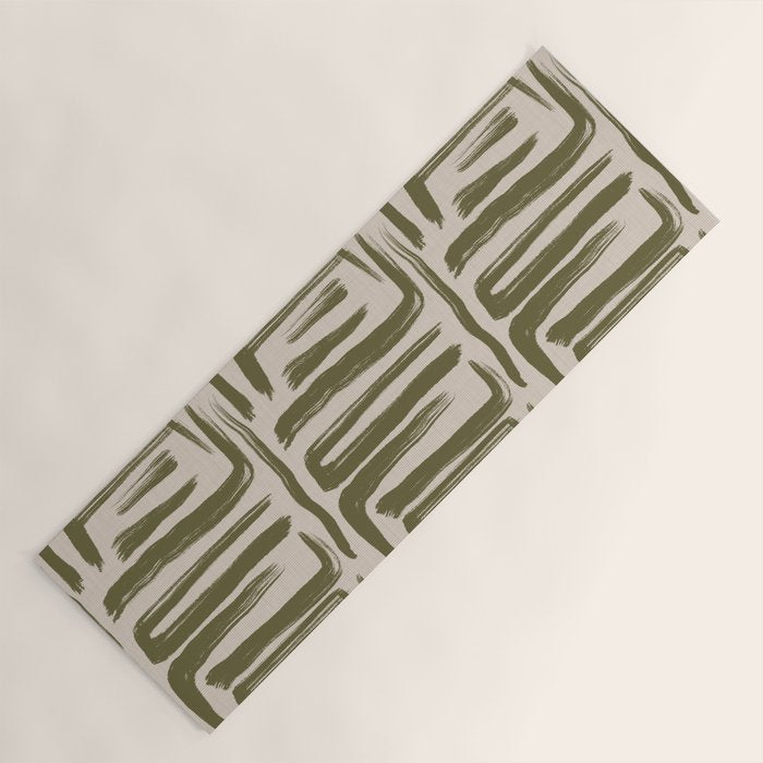 Olive Brushstrokes - Abstract Mid Century Modern Yoga Mat Gallery Image 1