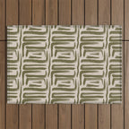 Olive Brushstrokes - Abstract Mid Century Modern Outdoor Rug Gallery Image 1