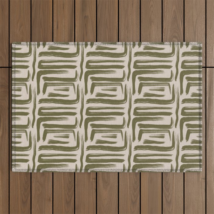 Olive Brushstrokes - Abstract Mid Century Modern Outdoor Rug Gallery Image 1
