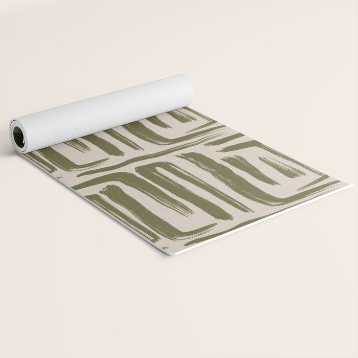 Olive Brushstrokes - Abstract Mid Century Modern Yoga Mat Gallery Image 2
