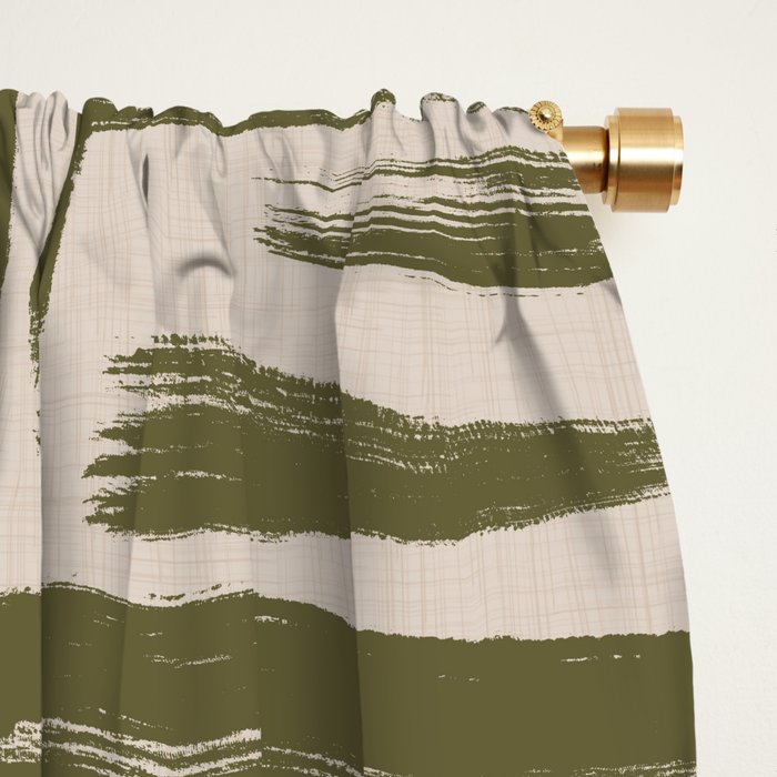 Olive Brushstrokes - Abstract Mid Century Modern Window Curtain Gallery Image 2