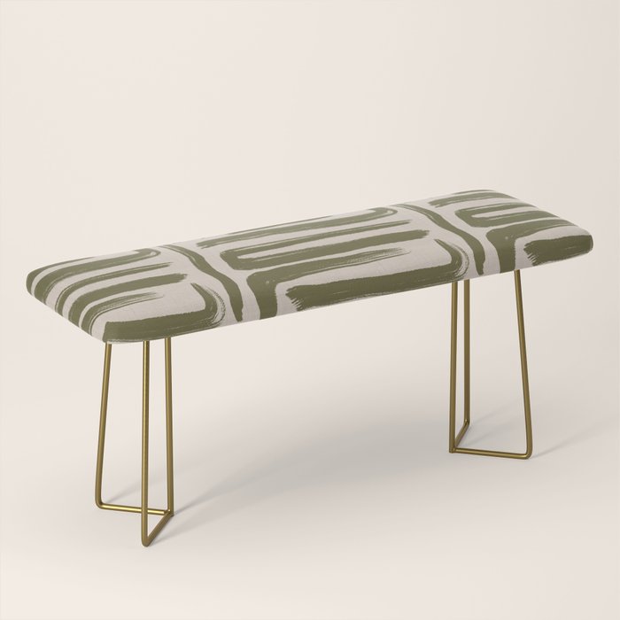 Olive Brushstrokes - Abstract Mid Century Modern Bench Gallery Image 2