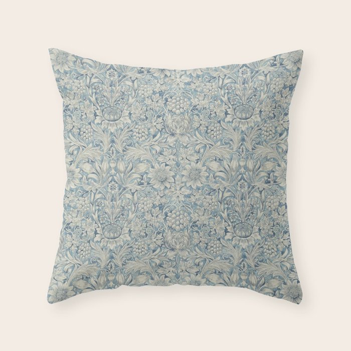 William Morris Vintage Sunflower Blue Slate & Vellum Throw Pillow Gallery Image 6