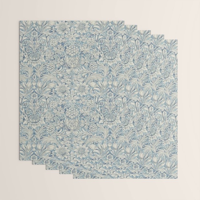William Morris Vintage Sunflower Blue Slate & Vellum Wrapping Paper Gallery Image 3