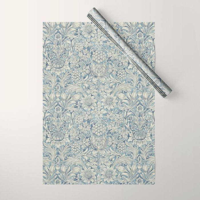 William Morris Vintage Sunflower Blue Slate & Vellum Wrapping Paper Gallery Image 1