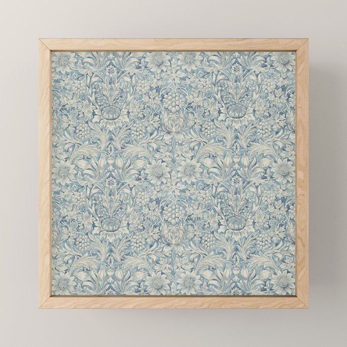 William Morris Vintage Sunflower Blue Slate & Vellum Mini Art Print Gallery Image 1