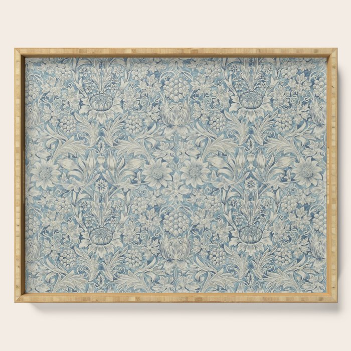 William Morris Vintage Sunflower Blue Slate & Vellum Serving Tray Gallery Image 1