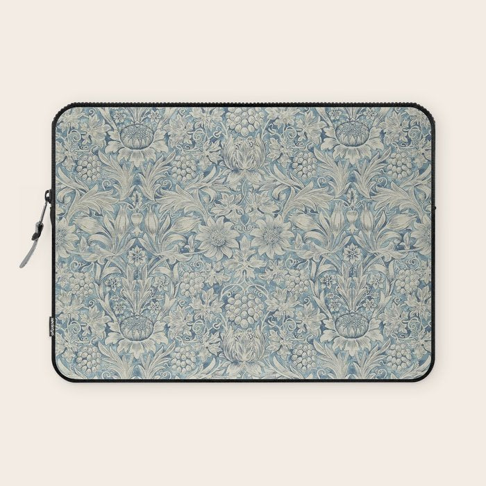 William Morris Vintage Sunflower Blue Slate & Vellum Laptop Sleeve Gallery Image 1