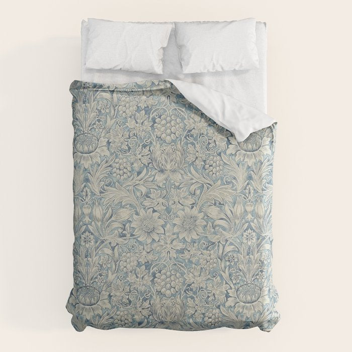 William Morris Vintage Sunflower Blue Slate & Vellum Duvet Cover Gallery Image 6