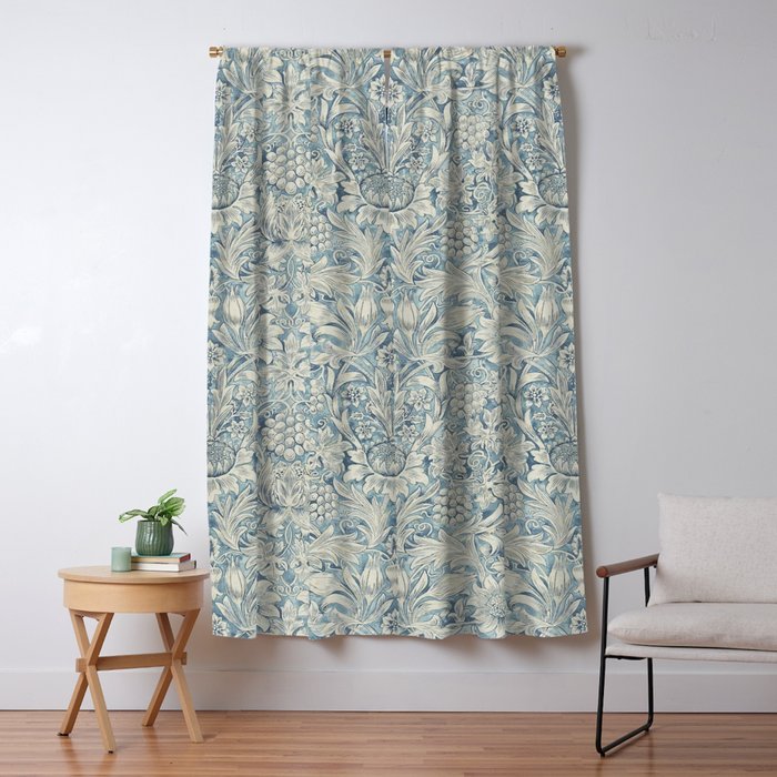 William Morris Vintage Sunflower Blue Slate & Vellum Window Curtain Gallery Image 1
