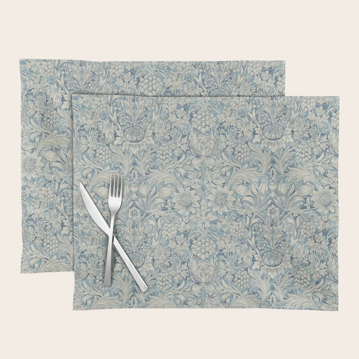 William Morris Vintage Sunflower Blue Slate & Vellum Placemat Gallery Image 1