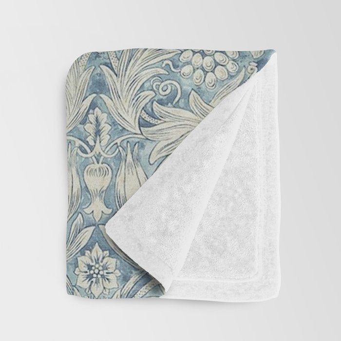 William Morris Vintage Sunflower Blue Slate & Vellum Throw Blanket Gallery Image 3