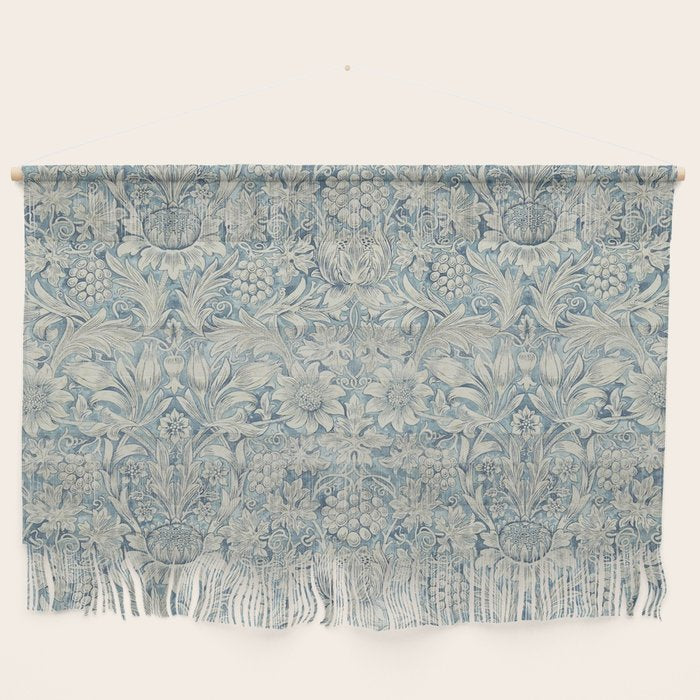 William Morris Vintage Sunflower Blue Slate & Vellum Wall Hanging Gallery Image 1