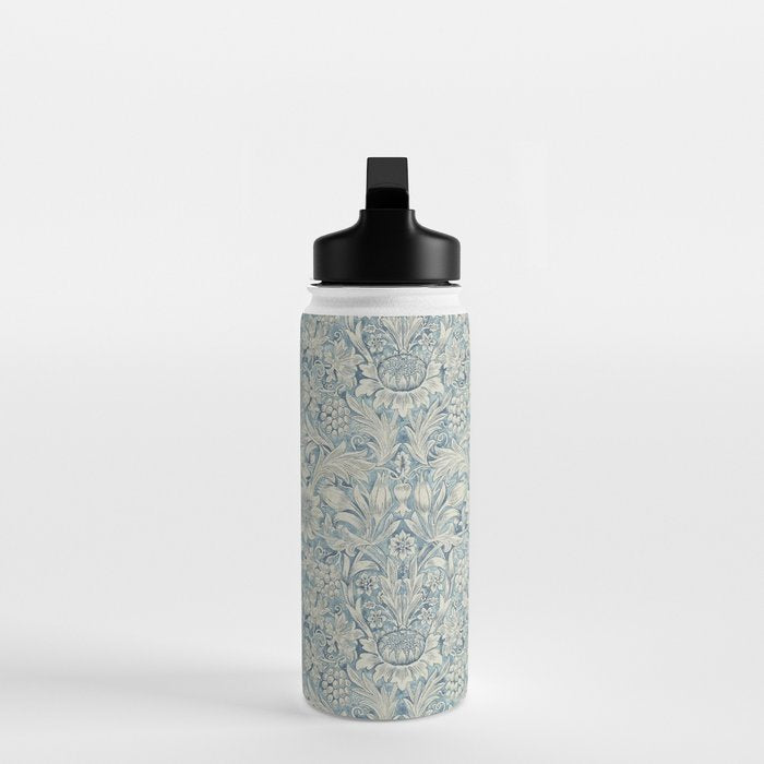 William Morris Vintage Sunflower Blue Slate & Vellum Water Bottle Gallery Image 3