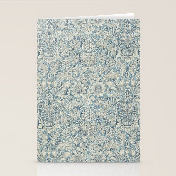 William Morris Vintage Sunflower Blue Slate & Vellum Stationery Card Gallery Image 2