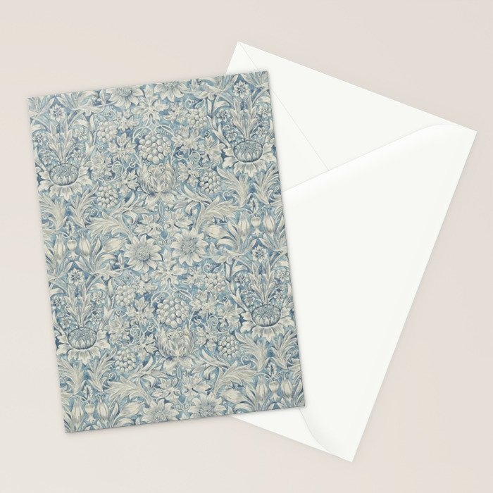 William Morris Vintage Sunflower Blue Slate & Vellum Stationery Card Gallery Image 2