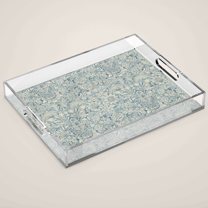 William Morris Vintage Sunflower Blue Slate & Vellum Acrylic Tray Gallery Image 1