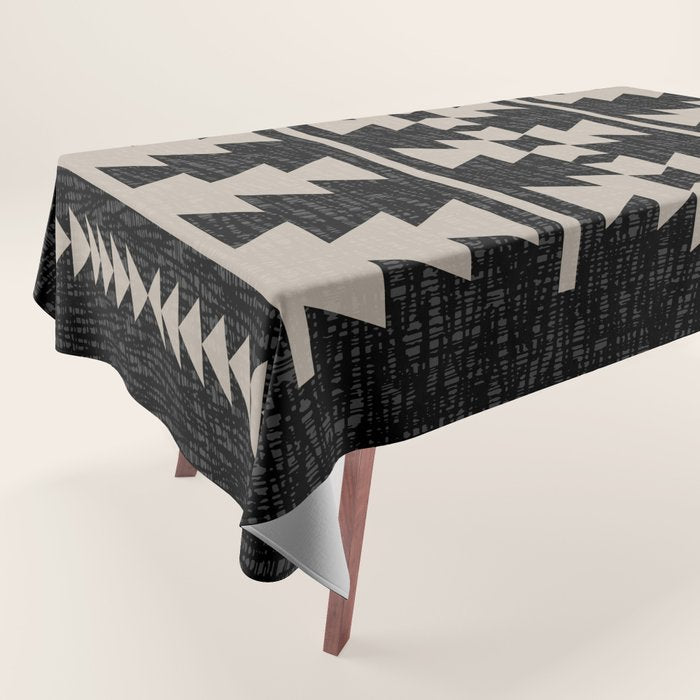 Southwestern Pattern 129 Black and Linen Tablecloth Gallery Image 1