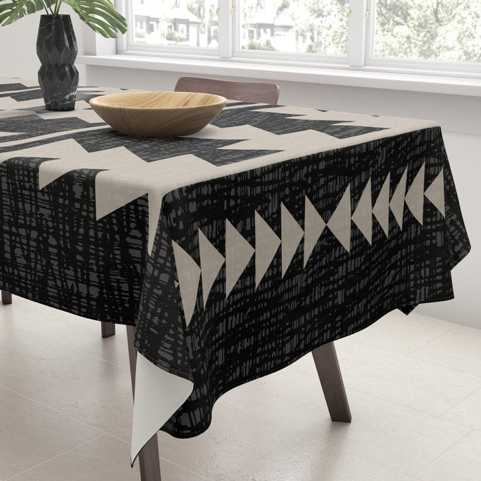 Southwestern Pattern 129 Black and Linen Tablecloth Gallery Image 3
