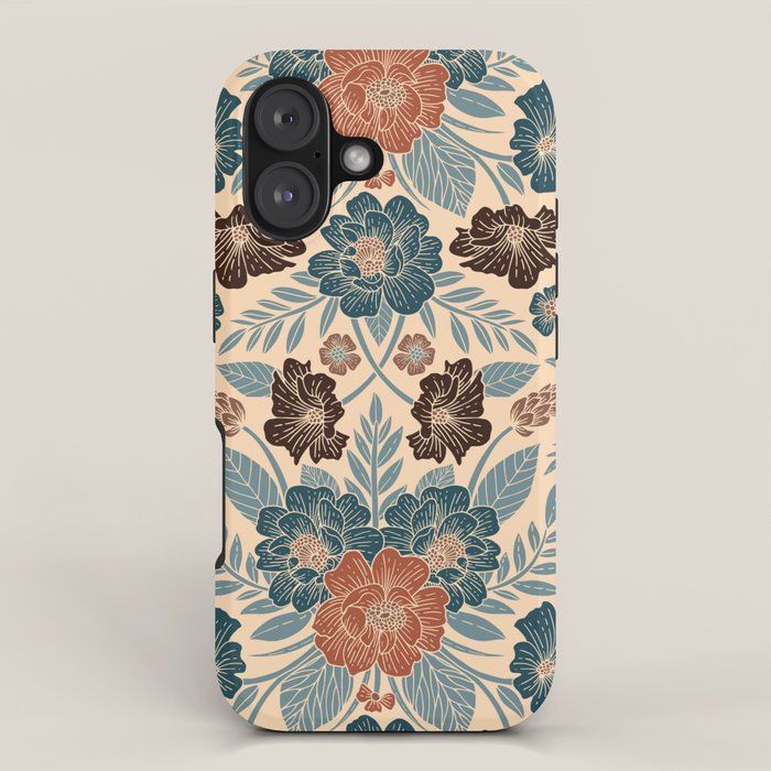 Fall Floral Pattern in Blue, Brown & Rust iPhone Case Gallery Image 1