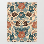 Fall Floral Pattern in Blue, Brown & Rust Poster Gallery Image 4