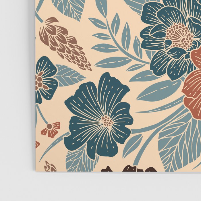 Fall Floral Pattern in Blue, Brown & Rust Poster Gallery Image 3