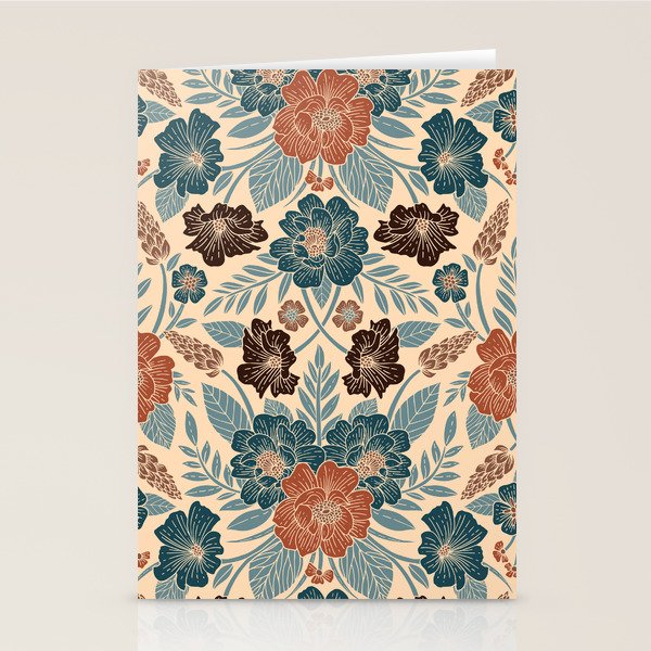 Fall Floral Pattern in Blue, Brown & Rust Stationery Card Gallery Image 1