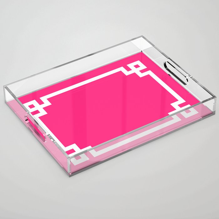 Light Hot Pink and White Greek Key Acrylic Tray Gallery Image 1