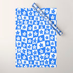 Retro Blue Daisy Checkerboard  Wrapping Paper Gallery Image 1