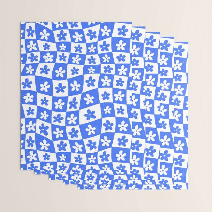 Retro Blue Daisy Checkerboard  Wrapping Paper Gallery Image 3
