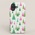 Mid-Century Modern Christmas Trees - Pink and Green iPhone Case Gallery Image 1