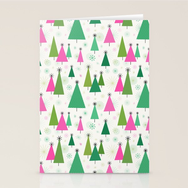 Mid-Century Modern Christmas Trees - Pink and Green Stationery Card Gallery Image 1