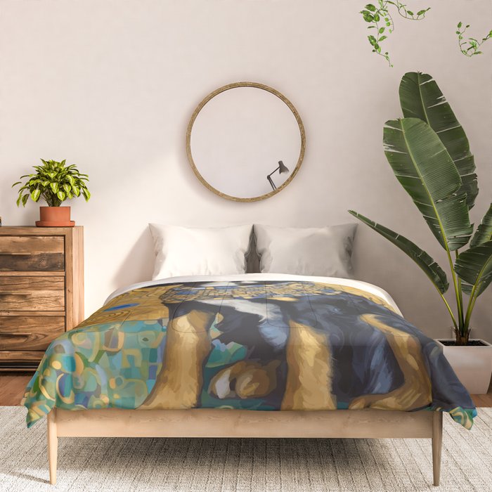 Gustav Klimt Style Portrait of Seated Dog Comforter Gallery Image 3