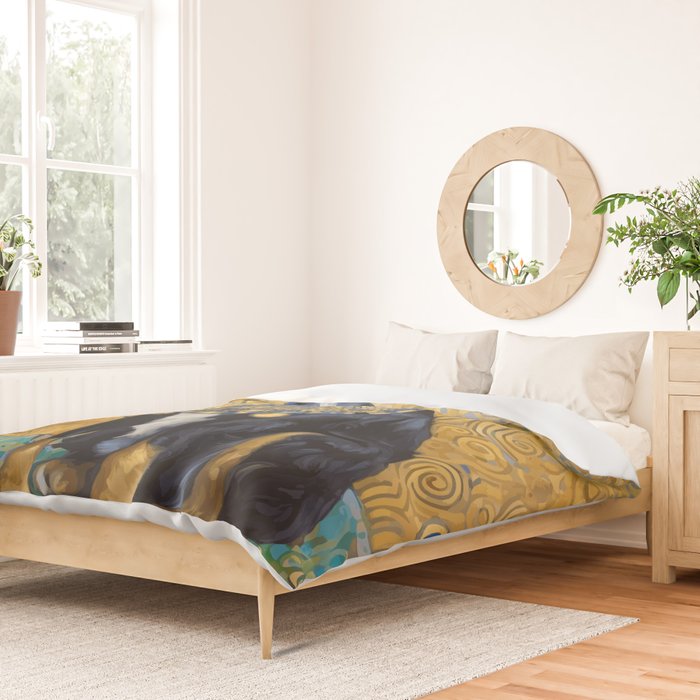 Gustav Klimt Style Portrait of Seated Dog Duvet Cover Gallery Image 2