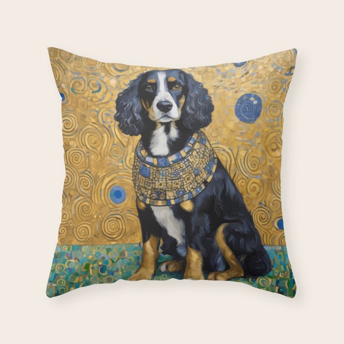 Gustav Klimt Style Portrait of Seated Dog Throw Pillow Gallery Image 6