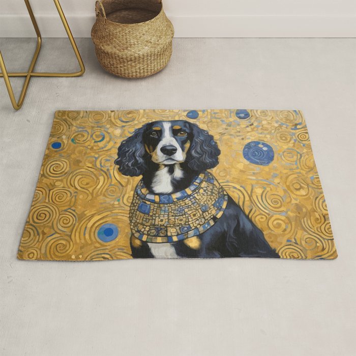 Gustav Klimt Style Portrait of Seated Dog Rug Gallery Image 1