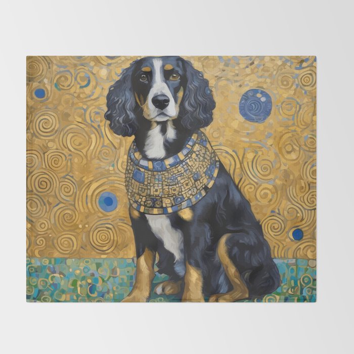 Gustav Klimt Style Portrait of Seated Dog Throw Blanket Gallery Image 2