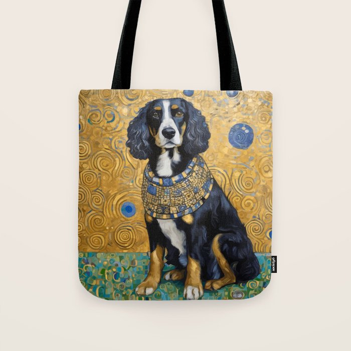 Gustav Klimt Style Portrait of Seated Dog Tote Bag Gallery Image 1