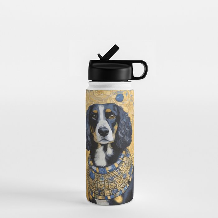 Gustav Klimt Style Portrait of Seated Dog Water Bottle Gallery Image 1