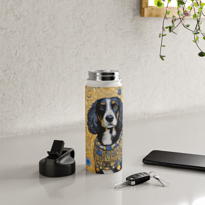 Gustav Klimt Style Portrait of Seated Dog Water Bottle Gallery Image 4