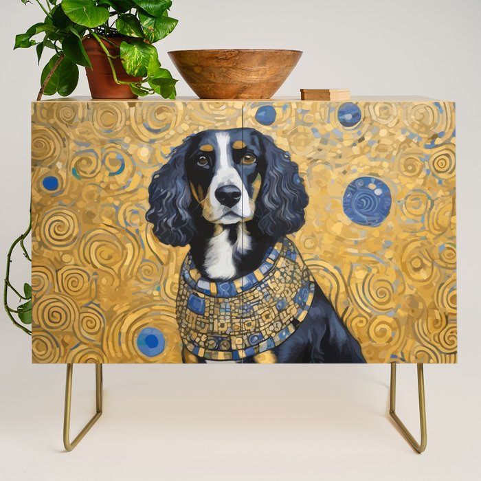 Gustav Klimt Style Portrait of Seated Dog Credenza Gallery Image 1