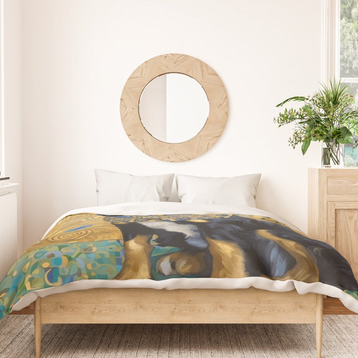Gustav Klimt Style Portrait of Seated Dog Duvet Cover Gallery Image 3